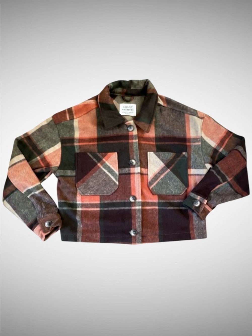 Ashley By 26 International Plaid Button-Front Shacket in Rust, Gray & Cream - Picture 3 of 7